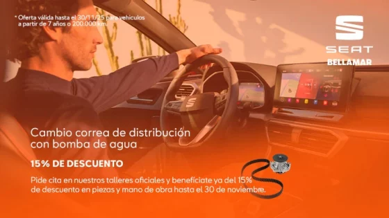 Correa de distribución + Bomba de agua: 15% dto. en piezas y mano de obra